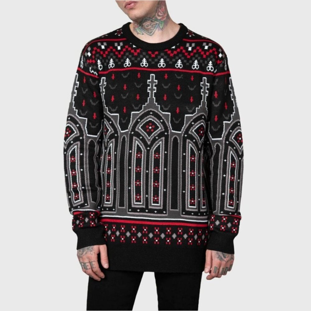 Killstar Black, Red & Gray Gothic Cathedral Knit Sweater - Picture 9 of 13